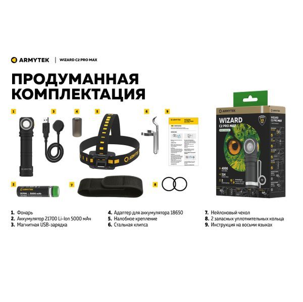 Фонарь Wizard C2 Pro Max Magnet USB Белый Свет Armytek