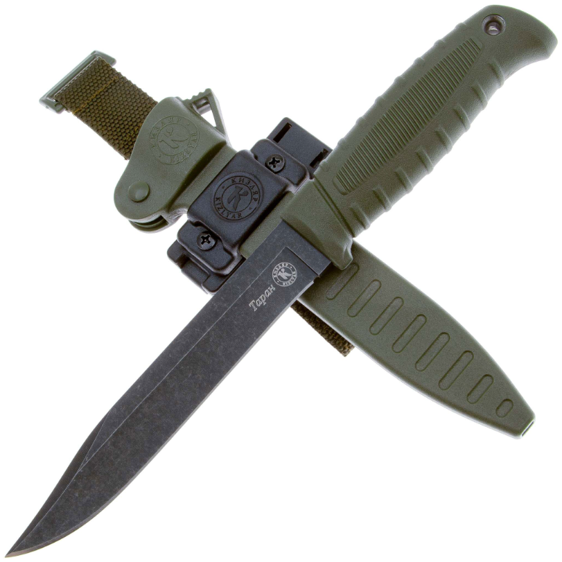 Туристический нож Таран Blackwash сталь AUS-8, рукоять эластрон олива Кизляр