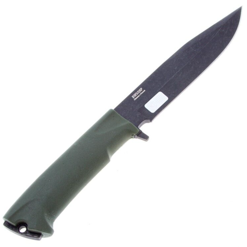 Туристический Нож Милитари сталь AUS-8 черный, рукоять эластрон олива Кизляр
