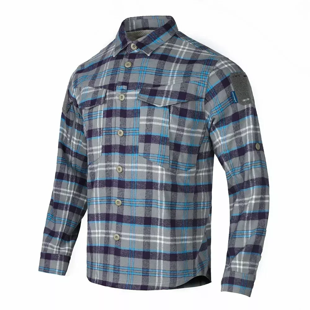 Рубашка Longicorn Flannel Shirt Blue Gray Grid EMB9706 Emerson blue label