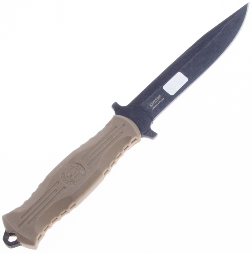 Туристический нож НР-18 сталь AUS-8 черный, рукоять эластрон песочный Кизляр