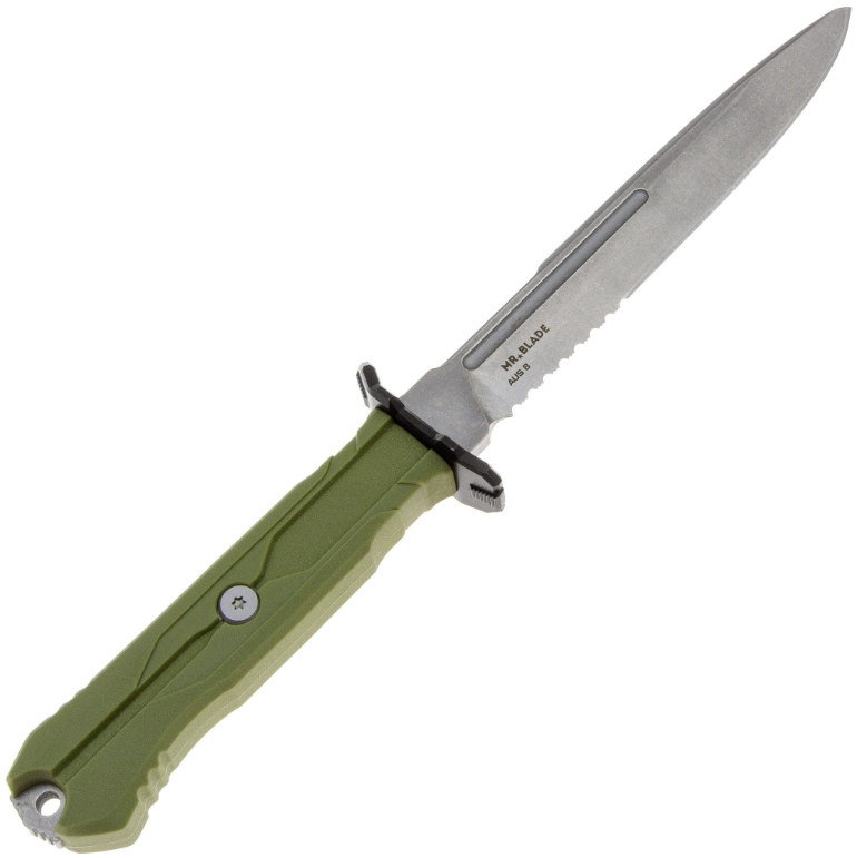 Тактический нож Leshiy stonewash сталь AUS-8, рукоять OD Green Elastron с серрейтором Mr.Blade