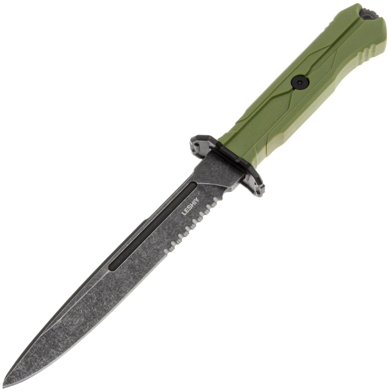 Тактический нож Leshiy blackwash сталь AUS-8 рукоять OD Green Elastron с серрейтором BSW/OD Mr.Blade