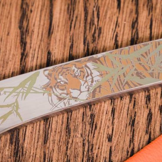 Нож киридаши KOI Tiger Orange Bead blast сталь AUS-8 N.C.Custom