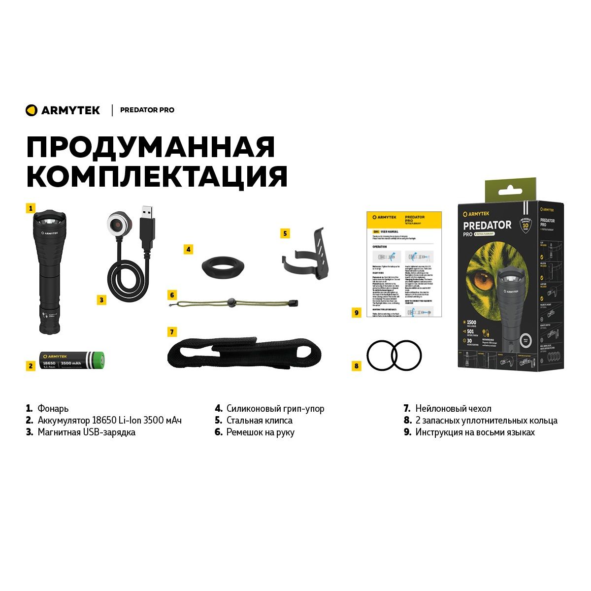 Фонарь Predator Pro Magnet USB Теплый свет Armytek