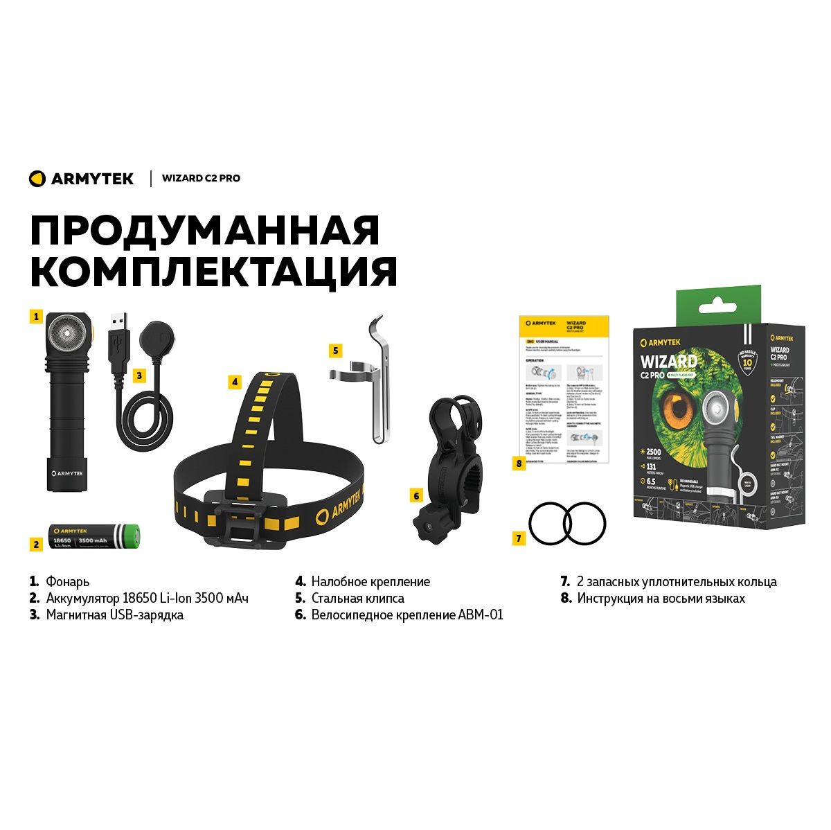 Фонарь Wizard C2 Pro Magnet USB Белый Armytek