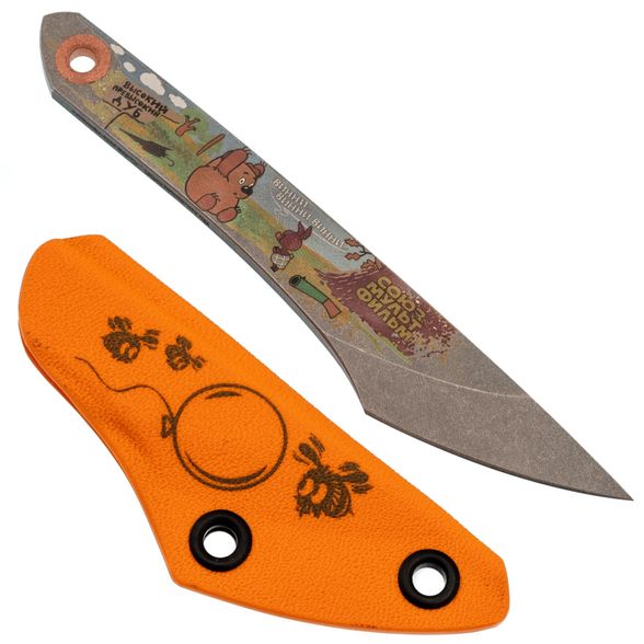 Нож киридаши KOI Винни-Пух #1 Orange Stonewash сталь AUS-8 N.C.Custom