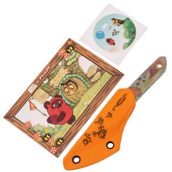 Нож киридаши KOI Винни-Пух #1 Orange Stonewash сталь AUS-8 N.C.Custom