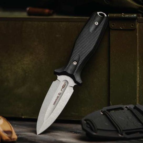 Нож тактический Grave 2.0 stonewash сталь AUS-8, рукоять Black Elastron N.C.Custom