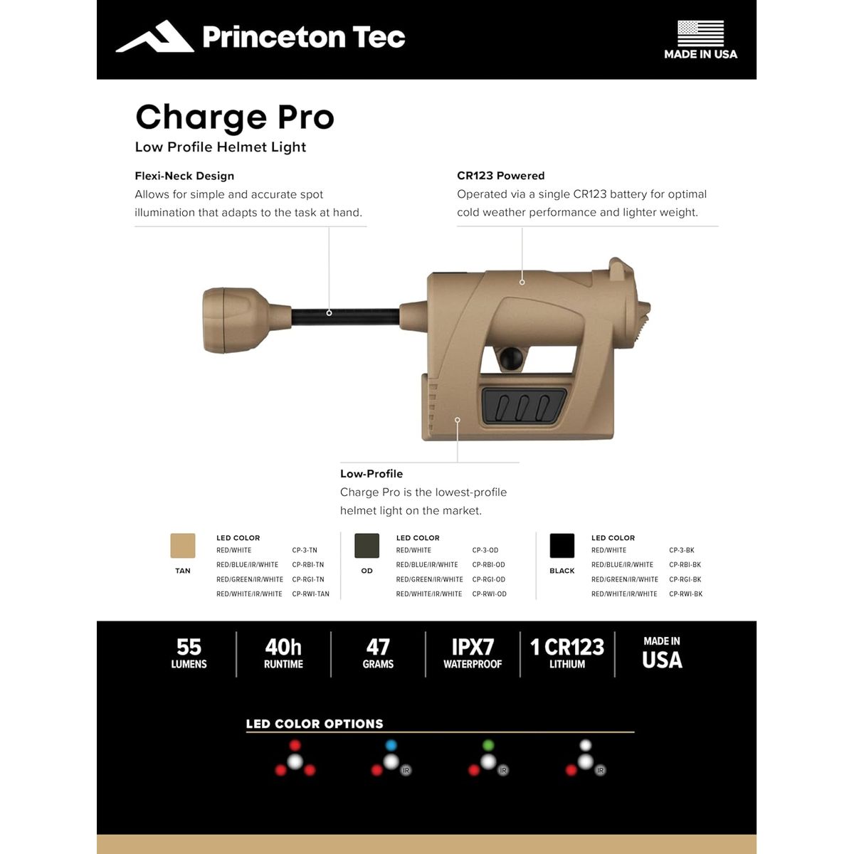 Фонарь тактический CHARGE PRO Tan Princeton Tec