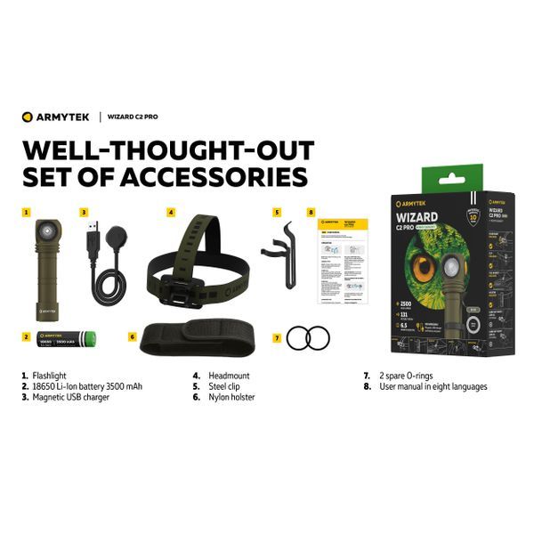 Фонарь Wizard C2 Pro USB Olive Белый Свет Armytek